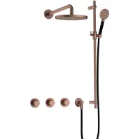 Hotbath Cobber IBS70 inbouw regendoucheset met ronde handdouche aan glijstang en 30cm ronde hoofddouche aan 40cm wandarm geborsteld koper PVD