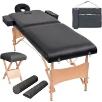 vidaXL Massagetafel- en krukset inklapbaar 2 zones 10 cm dik zwart