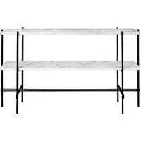 Gubi TS Console bijzettafel 120x30x72 cm white carrara marble, zwart onderstel, 2 marmeren planken