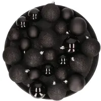 Cosy & Trendy Kerstversiering set kerstballen zwart 6 - 8 - 10 cm - pakket van 50x stuks - Kerstbal