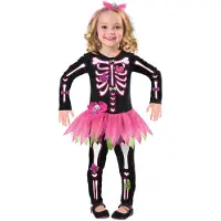 Amscan verkleedset skelet meisjes zwart/roze delig
