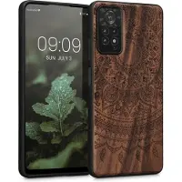 Kwmobile telefoonhoesje geschikt voorXiaomi Redmi Note 11 Pro / Note 11 Pro (5G) / Note 12 Pro (4G) - Hoesje met bumper - hout - In donkerbruin Indian Sun design
