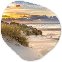 MuchoWow Organische wanddecoratie 90x90 cm - Organisch schilderij Strand - Duin - Gras - Zonsondergang - Zee - Muurdecoratie woonkamer - Kamer decoratie - Schilderijen - Muurcirkel aesthetic