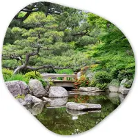 MuchoWow Organische wanddecoratie 60x60 cm - Organisch schilderij Japans - Natuur - Water - Stenen - Bomen - Muurdecoratie woonkamer - Kamer decoratie - Schilderijen - Muurcirkel aesthetic