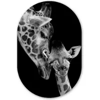 MuchoWow Muurovaal 60x90 cm - Ovale wanddecoratie Portret - Giraffe - Dieren - Zwart - Wit - Ovalen schilderij - Muurdecoratie woonkamer - Kamer decoratie - Schilderijen - Wandcirkel