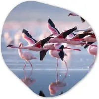 MuchoWow Organische wanddecoratie 90x90 cm - Organisch schilderij Flamingo - Vogel - Water - Roze - Muurdecoratie woonkamer - Kamer decoratie - Schilderijen - Muurcirkel aesthetic