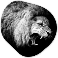 MuchoWow Organische wanddecoratie 40x40 cm - Organisch schilderij Leeuw - Portret - zwart - Wit - Dieren - Muurdecoratie woonkamer - Kamer decoratie - Schilderijen - Muurcirkel aesthetic