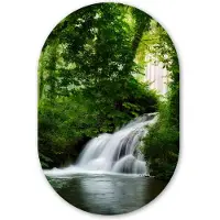 MuchoWow Muurovaal 60x90 cm - Ovale wanddecoratie Waterval - Natuur - Groen - Ovalen schilderij - Muurdecoratie woonkamer - Kamer decoratie - Schilderijen - Wandcirkel