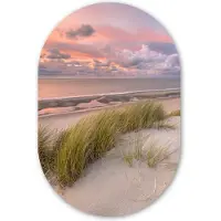 MuchoWow Muurovaal 80x120 cm - Ovale wanddecoratie Strand - Zee - Duin - Nederland - Roze - Ovalen schilderij - Muurdecoratie woonkamer - Kamer decoratie - Schilderijen - Wandcirkel