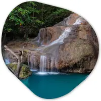 MuchoWow Organische wanddecoratie 40x40 cm - Organisch schilderij Waterval - Rots - Landschap - Muurdecoratie woonkamer - Kamer decoratie - Schilderijen - Muurcirkel aesthetic