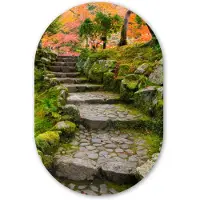 MuchoWow Muurovaal 60x90 cm - Ovale wanddecoratie Natuur - Stenen - Pad - Mos - Japans - Ovalen schilderij - Muurdecoratie woonkamer - Kamer decoratie - Schilderijen - Wandcirkel