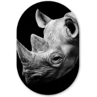 MuchoWow Muurovaal 60x90 cm - Ovale wanddecoratie Dieren - Neushoorn - Zwart - Wit - Portret - Ovalen schilderij - Muurdecoratie woonkamer - Kamer decoratie - Schilderijen - Wandcirkel