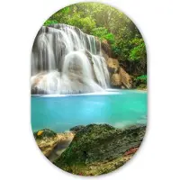MuchoWow Muurovaal 40x60 cm - Ovale wanddecoratie Bos - Waterval - Natuur - Ovalen schilderij - Muurdecoratie woonkamer - Kamer decoratie - Schilderijen - Wandcirkel