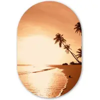MuchoWow Muurovaal 40x60 cm - Ovale wanddecoratie Zonsondergang - Tropisch - Palmboom - Strand - Zee - Ovalen schilderij - Muurdecoratie woonkamer - Kamer decoratie - Schilderijen - Wandcirkel