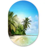 MuchoWow Muurovaal 60x90 cm - Ovale wanddecoratie Zee - Palmboom - Strand - Tropisch - Blauw - Groen - Ovalen schilderij - Muurdecoratie woonkamer - Kamer decoratie - Schilderijen - Wandcirkel