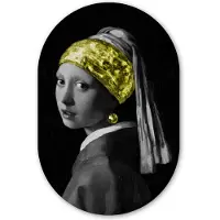 MuchoWow Muurovaal 40x60 cm - Ovale wanddecoratie Meisje met de parel - Johannes Vermeer - Geel - Ovalen schilderij - Muurdecoratie woonkamer - Kamer decoratie - Schilderijen - Wandcirkel