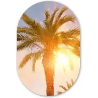 MuchoWow Muurovaal 60x90 cm - Ovale wanddecoratie Palmboom - Zomer - Zon - Tropical - Ovalen schilderij - Muurdecoratie woonkamer - Kamer decoratie - Schilderijen - Wandcirkel