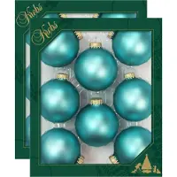 Krebs Kerstballen - 16x - spa blauw velvet - 7 cm - glas - luxe kerstversiering ballen