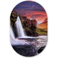 MuchoWow Muurovaal 80x120 cm - Ovale wanddecoratie Waterval - Berg - Wolken - Roze - Landschap - Ovalen schilderij - Muurdecoratie woonkamer - Kamer decoratie - Schilderijen - Wandcirkel