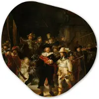 MuchoWow Organische wanddecoratie 40x40 cm - Organisch schilderij De Nachtwacht - Schilderij van Rembrandt van Rijn - Muurdecoratie woonkamer - Kamer decoratie - Schilderijen - Muurcirkel aesthetic
