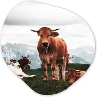 MuchoWow Organische wanddecoratie 90x90 cm - Organisch schilderij Dieren - Koe - Berg - Muurdecoratie woonkamer - Kamer decoratie - Schilderijen - Muurcirkel aesthetic