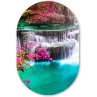 MuchoWow Muurovaal 40x60 cm - Ovale wanddecoratie Waterval - Zon - Bomen - Regenboog - Natuur - Ovalen schilderij - Muurdecoratie woonkamer - Kamer decoratie - Schilderijen - Wandcirkel