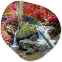MuchoWow Organische wanddecoratie 60x60 cm - Organisch schilderij Regenboog - Waterval - Bomen - Stenen - Mos - Muurdecoratie woonkamer - Kamer decoratie - Schilderijen - Muurcirkel aesthetic