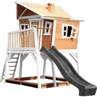 Axi Max Speelhuis op palen, zandbak & grijze glijbaan Speelhuisje voor de tuin / buiten in bruin & wit van FSC hout