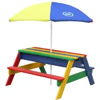 Axi Nick Picknicktafel / Zandtafel / Watertafel voor kinderen in regenboog kleuren met parasol |Multifunctionele Picknick tafel van hout