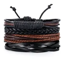 LGT JWLS Heren armbanden set gevlochten Leer Touw Bruin Zwart