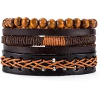 LGT JWLS Heren armbanden Set Bruin Leer Touw Kralen