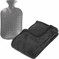 Atmosphera Fleece deken/plaid Antraciet 125 x 150 cm en een warmwater kruik 2 liter - Plaids