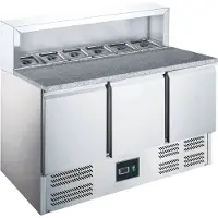 Saro Pizzawerkbank EPS 903 – 3-deurs Koeltafel met Granieten Werkblad – 1368 mm breed – Horeca Koelwerkbank – Bestel nu!