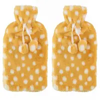 Home & Styling Warmwaterkruik - 2x - 2L - goud/wit - met hoes - kruik - stippen - winter