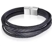 Mendes Leren armband heren Edelstaal Multi Zwart-18.5cm