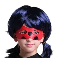 La Señorita Ladybug pruik meisje blauw zwart verkleedpruik bij Ladybug kostuum prinsessen verkleedkleding