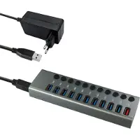 MaxTrack CH12L CH12L USB-hub 10 poorten USB-A USB 3.0 5 GBit/s Individueel schakelbaar Zilver-grijs