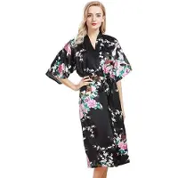 La Señorita Chinese Kimono badjas ochtendjas zwart satijn dames kleding ochtendjas maat M