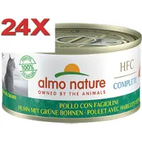 Almo Nature 24x HFC - Kattenvoer Natvoer Blik - Complete Graanvrij - Kip & Groene Bonen - 70g