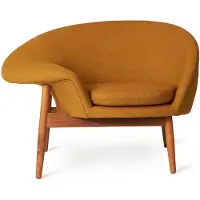 Warm Nordic Fried Egg Fauteuil stof canvas 424 dark ochre, geoliede teakhouten poten