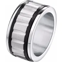 Mendes Gegroefde stalen heren ring Zwart Zilver -18mm