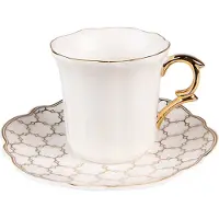 Clayre & Eef Kop en schotel 95 ml Wit Goudkleurig Porselein Servies Wit Servies