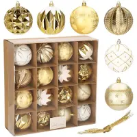 Springos Kerstballen 16 Stuks 8 cm Goud/Wit