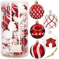 Springos Kerstballen 30 Stuks 6 cm Rood/Wit