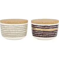 Marimekko - Siirtolapuutarha - Kom met deksel - 25cl - set van 2 - beige wijnrood goud