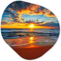 MuchoWow Organische wanddecoratie 60x60 cm - Organisch schilderij Zee - Zonsondergang - Strand - Wolken - Oranje - Muurdecoratie woonkamer - Kamer decoratie - Schilderijen - Muurcirkel aesthetic