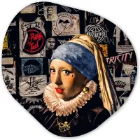 MuchoWow Organische wanddecoratie 40x40 cm - Organisch schilderij Meisje met de parel - Tattoo - Vermeer - Muurdecoratie woonkamer - Kamer decoratie - Schilderijen - Muurcirkel aesthetic