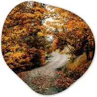 MuchoWow Organische wanddecoratie 60x60 cm - Organisch schilderij Herfstbos - Pad - Bladeren - Landelijk - Muurdecoratie woonkamer - Kamer decoratie - Schilderijen - Muurcirkel aesthetic