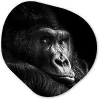 MuchoWow Organische wanddecoratie 90x90 cm - Organisch schilderij Gorilla - Aap - Zwart - Wit - Portret - Muurdecoratie woonkamer - Kamer decoratie - Schilderijen - Muurcirkel aesthetic