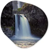 MuchoWow Organische wanddecoratie 60x60 cm - Organisch schilderij Waterval - Water - Rotsen - Muurdecoratie woonkamer - Kamer decoratie - Schilderijen - Muurcirkel aesthetic